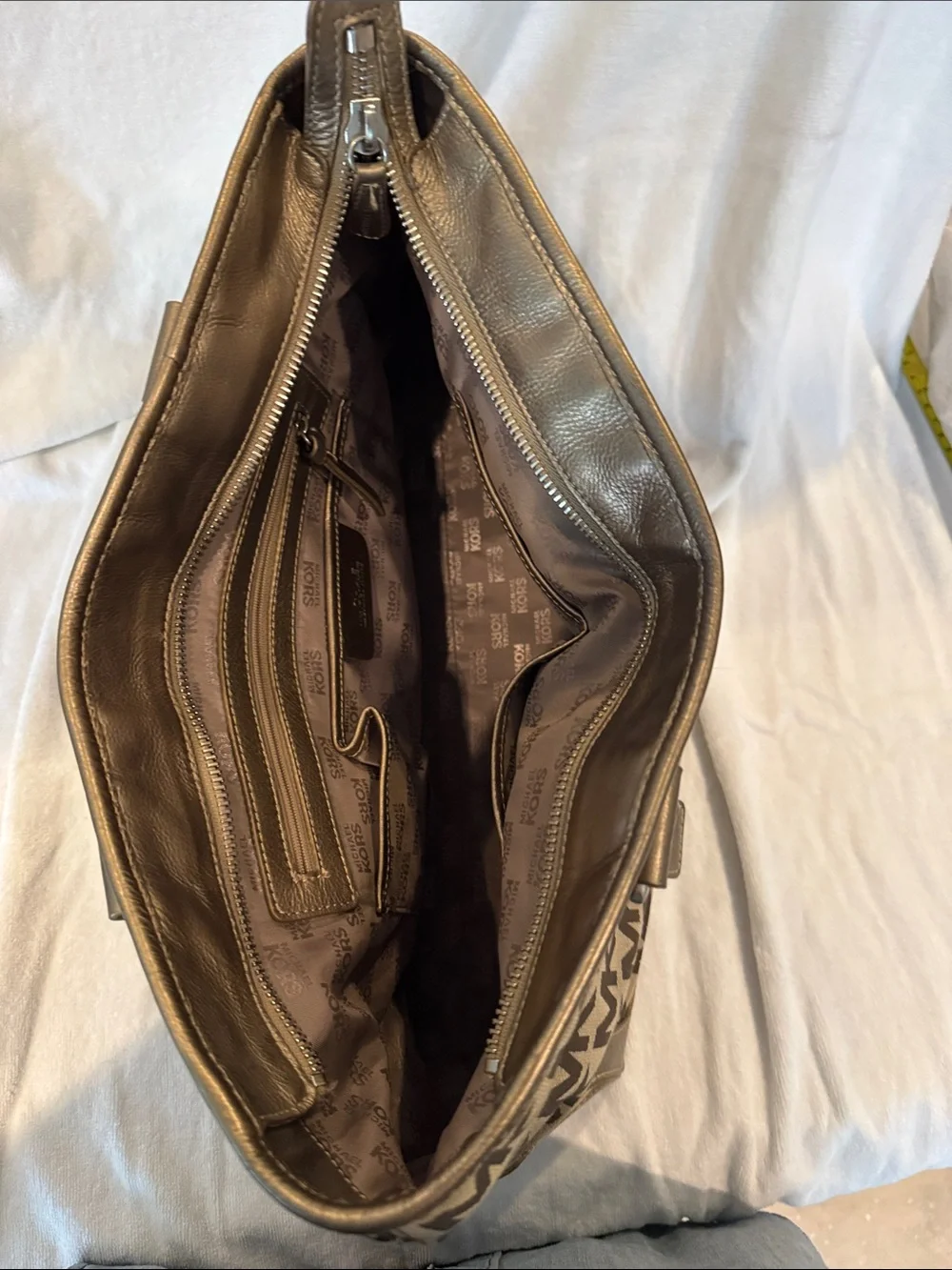 Michael Kors MK Logo Tan  Tote with Metallic Gold Trim